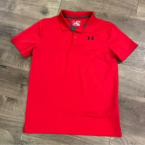 Under Armour Polo Shirt Size YXL Red Loose Fit Heat Gear